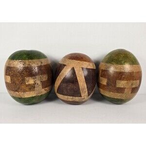 3 Decorative Handpainted Hollow Gourds Earth Tones Browns Black Green Home Decor